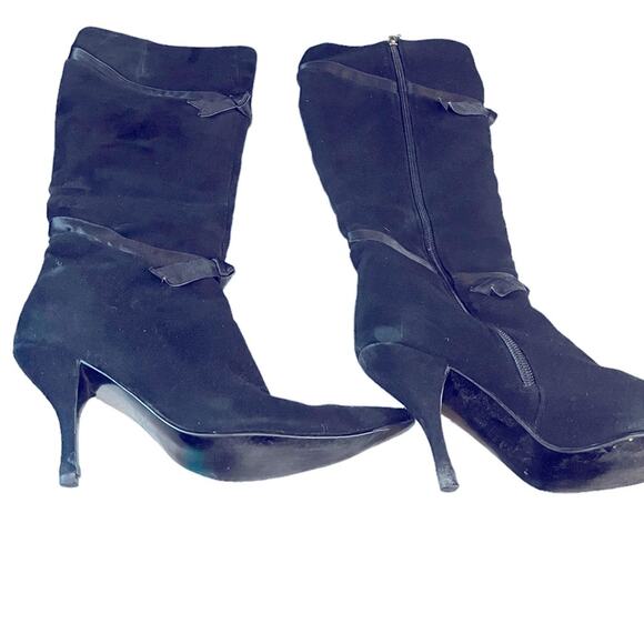 Nina Black Suede and Ribbon High Heel Boots 7 M - Picture 4 of 5